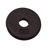 Black standard plate weight 1.25 lb for strength training, featuring a central hole for easy handling and compatibility.