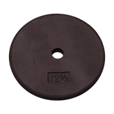 Black 12.5lb standard weight plate designed for effective strength training and muscle building.