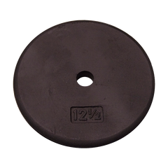 Black 12.5lb standard weight plate designed for effective strength training and muscle building.