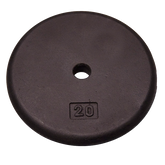 20lb black standard weight plate for free weight training, ideal for a full-body workout and muscle development.