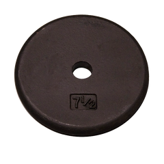 Black standard weight plate, 7.5lb, used for strength training and muscle building. Durable and versatile gym equipment.