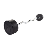 Rubber Coated Fixed Curl Barbell, 90lb with a durable rubber encasing and precision weighted steel insert.