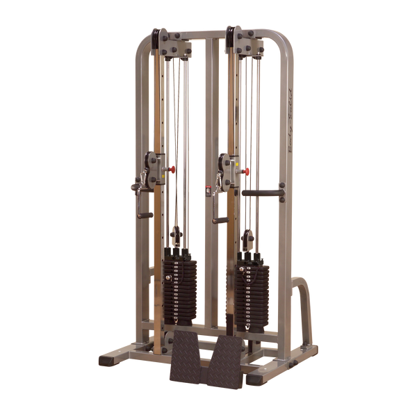 PCL Dual Cable Machine with two 160 lb weight stacks, ideal for versatile workouts in compact spaces.