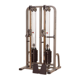 PCL Dual Cable Machine with two 160 lb weight stacks, ideal for versatile workouts in compact spaces.