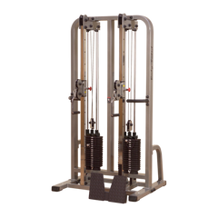 PCL Dual Cable Machine with two 160 lb weight stacks, ideal for versatile workouts in compact spaces.