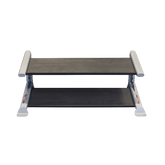 PCL SDKR 2 Tier Dumbell Rack, a flat dumbbell shelf with two tiers, suitable for various dumbbell sizes.