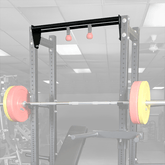 PCL Half Cage SPR500 Dual Chin Bar mounted on a commercial half rack with weight plates.