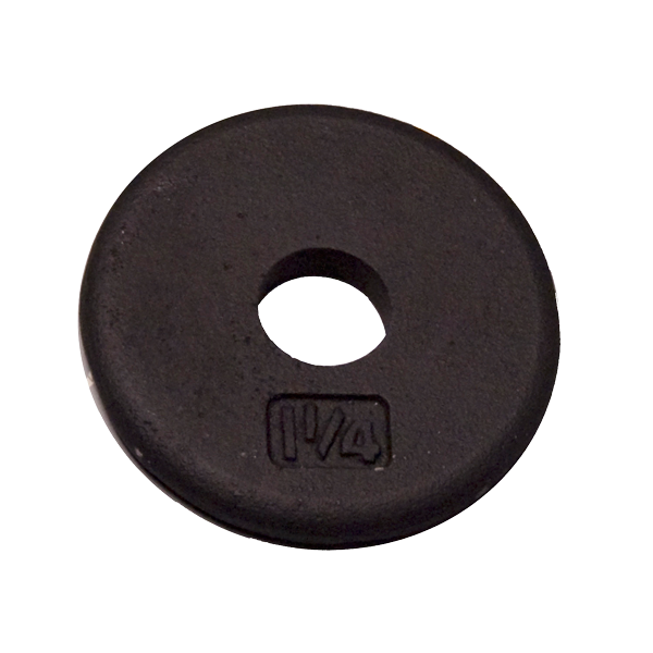 Black standard plate weight 1.25 lb for strength training, featuring a central hole for easy handling and compatibility.