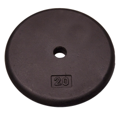 20lb black standard weight plate for free weight training, ideal for a full-body workout and muscle development.