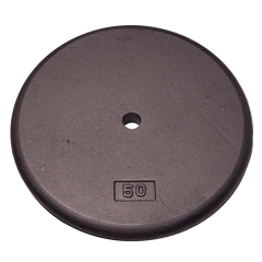 50 lb black standard weight plate for strength training, designed for effective muscle building and shaping.