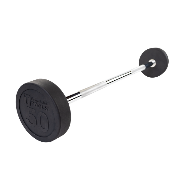 Rubber Coated Fixed Straight Barbell, 50lb
