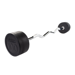 Rubber Coated Fixed Curl Barbell, 100lb