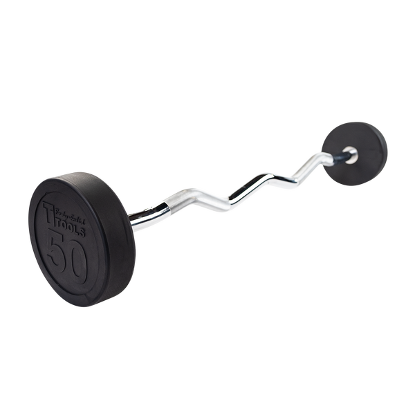Rubber Coated Fixed Curl Barbell, 50lb