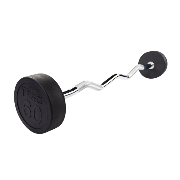 Rubber Coated Fixed Curl Barbell, 60lb