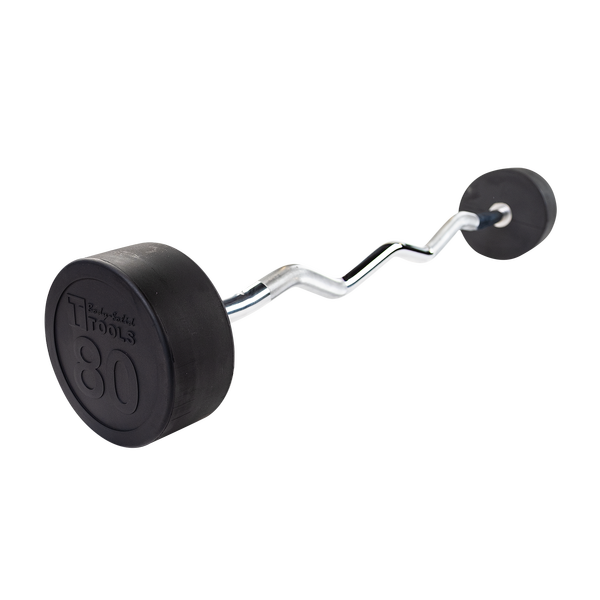 Rubber Coated Fixed Curl Barbell, 80lb