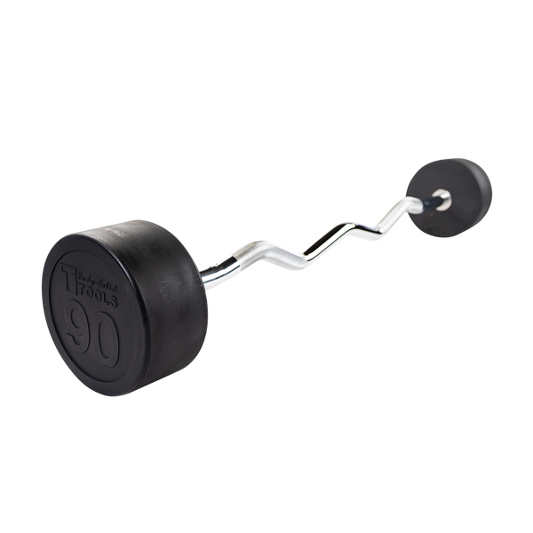 Rubber Coated Fixed Curl Barbell, 90lb
