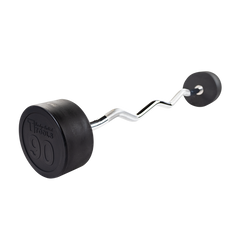 Rubber Coated Fixed Curl Barbell, 90lb