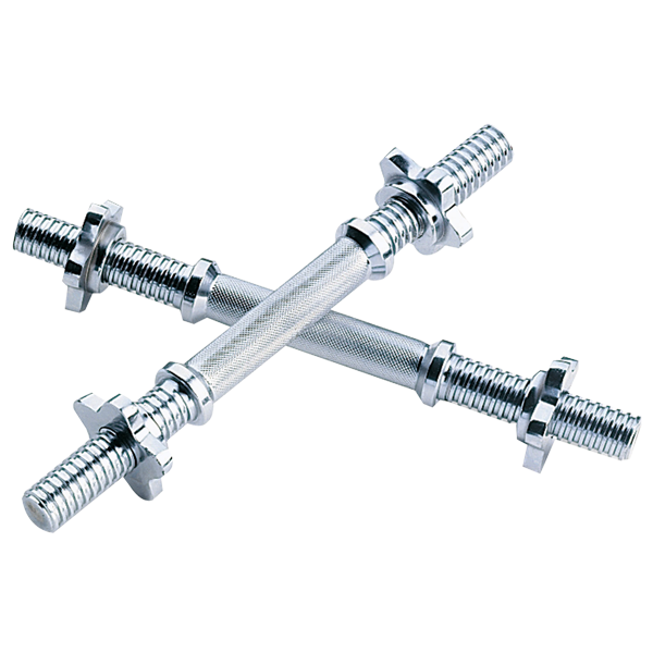 Threaded solid steel dumbbell handles with collars, durable and heavy-duty for safe weightlifting, 14" long.