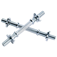 Threaded solid steel dumbbell handles with collars, durable and heavy-duty for safe weightlifting, 14" long.