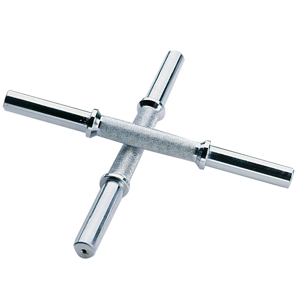Solid steel dumbbell handles, adjustable, 14 inches long, designed for strength training and weight lifting.