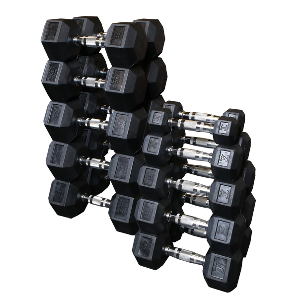 Rubber Hex Dumbell 5-50lb pairs